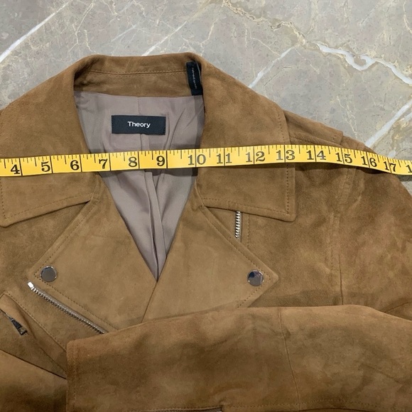 Theory Cropped Lambskin Suede Leather Moto Jacket in Caramel Sz S - Picture 6 of 14